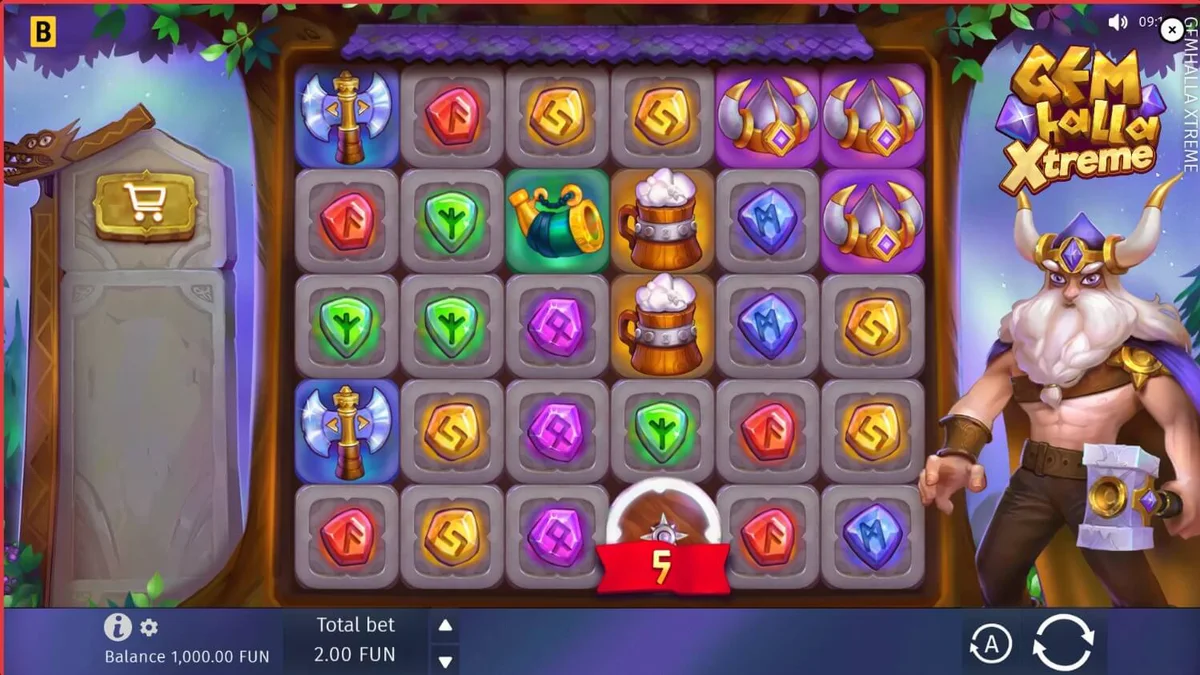 Thor em um cenário nórdico épico com elementos do slot Gemhalla Xtreme